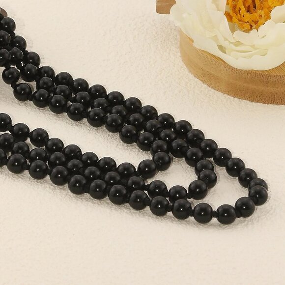 Vintage-Inspired 60” Faux Pearl Necklace with Dangle Beads - Hypoallergenic - Picture 5 of 7